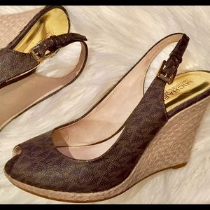 Michael Kors Brown Slingback Peep-Toe Wedge